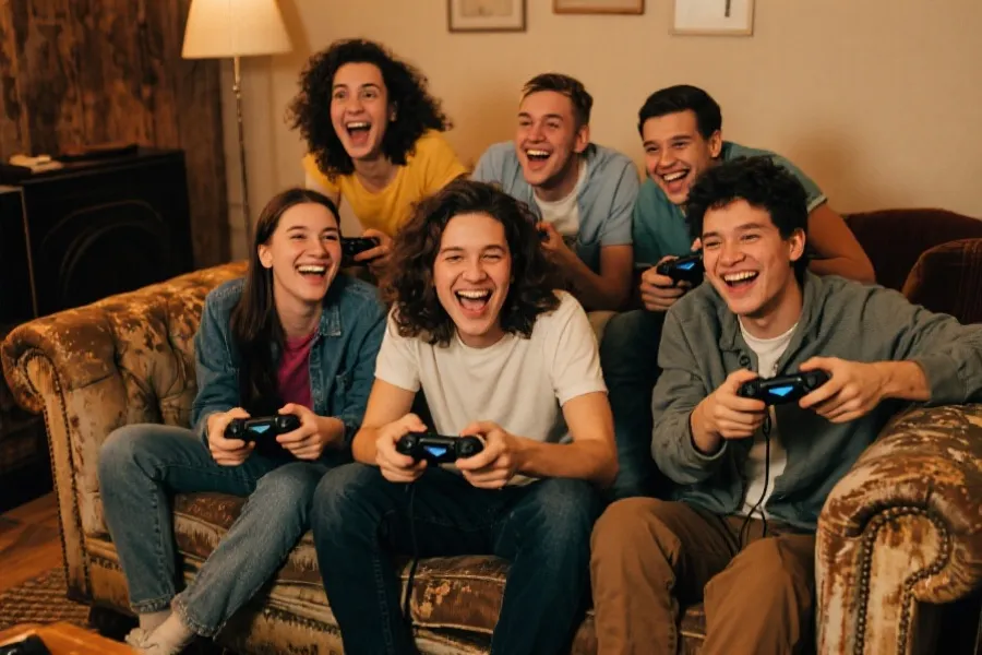 朋友们一起挑战高难度游戏的欢乐氛围